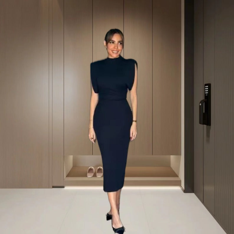 Damen Figurbetontes Maxikleid mit asymmetrischem Design und elegantem Halsschmuck R&B