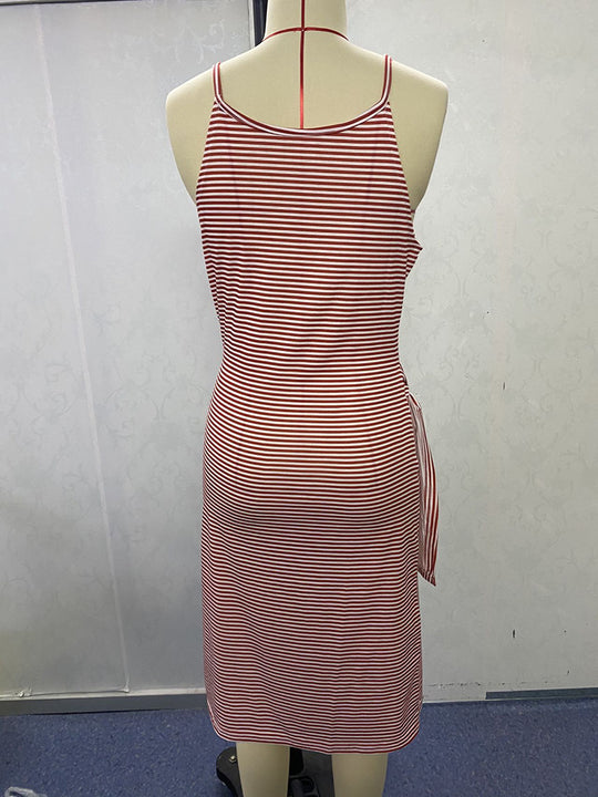 Damen Wickelkleid mit auffälligem Streifenmuster und taillierter Silhouette R&B