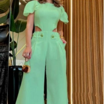 Damen Eleganter Jumpsuit mit Schnittdetails und weich fließenden Hosenbeinen R&B