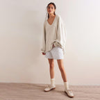 Oversized Sweatshirt Damen mit V-Ausschnitt