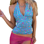 Damen Sommerliches Oberteil mit floralem Design und seitlichen BindR&Bändern R&B