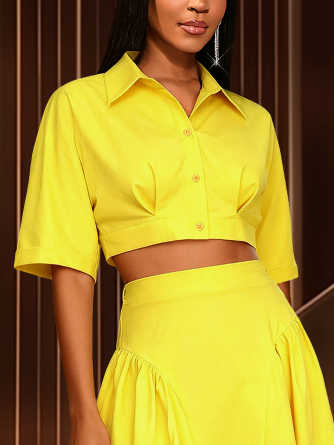 Damen Elegante Zweiteilige Outfit mit cropped Bluse und schwingendem Rock R&B