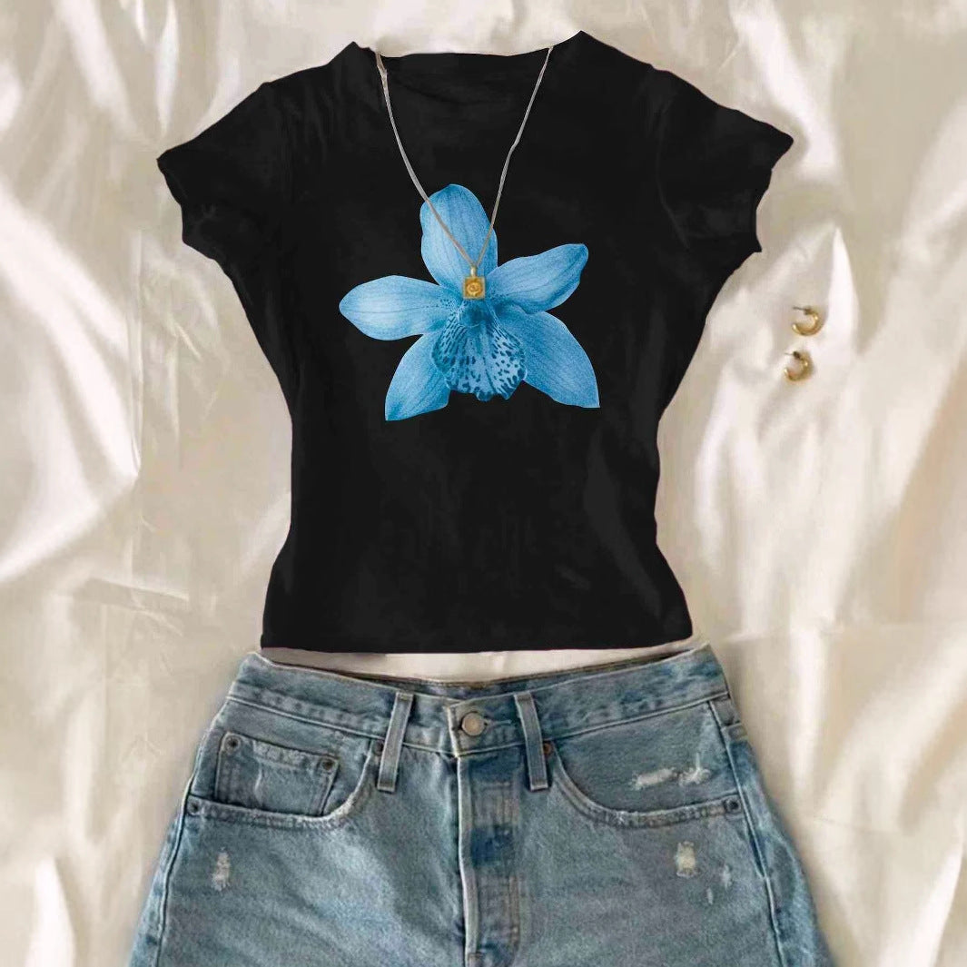 Damen Crop-T-Shirt mit floralem Druck und lässigem Schnitt R&B
