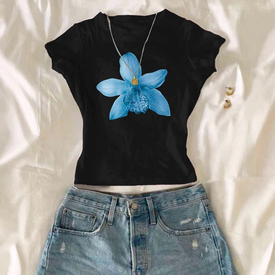 Damen Crop-T-Shirt mit floralem Druck und lässigem Schnitt R&B
