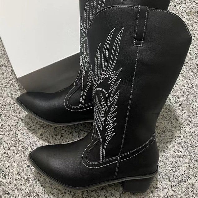 Damen Cowboy-Stiefel mit hohem Absatz und kunstvollen Stickereien R&B