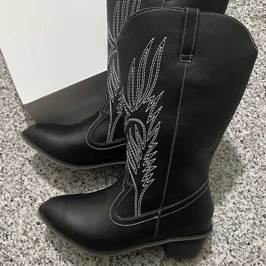 Damen Cowboy-Stiefel mit hohem Absatz und kunstvollen Stickereien R&B