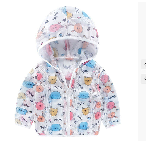 Unisex nan atmungsaktive Netz Kapuzen-Sonnenjacke für Säuglinge mit Reißverschluss und verspieltem Elefantenmotiv R&B
