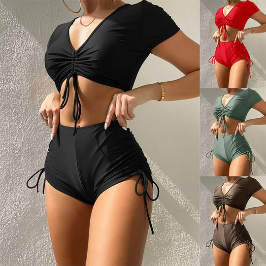 Damen Sportliches Crop-Top und Hochtaillierte Shorts R&B