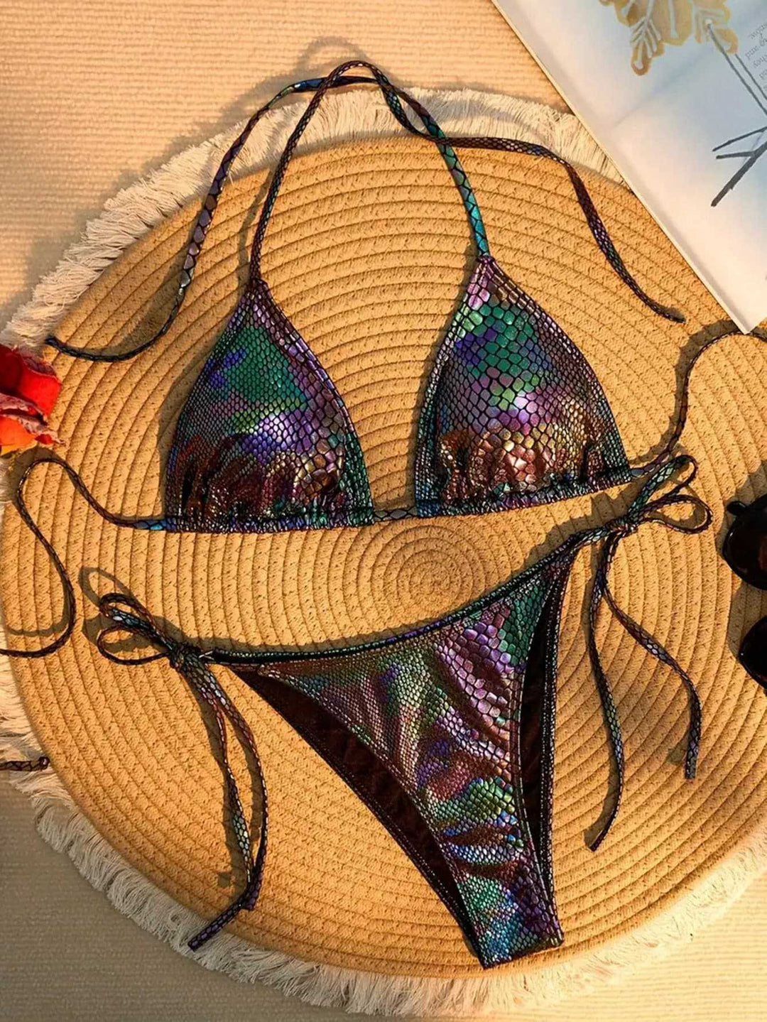 Damen Triangel-Bikini mit schimmerndem Schlangendesign R&B