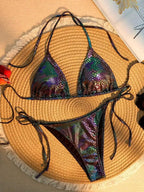 Damen Triangel-Bikini mit schimmerndem Schlangendesign R&B