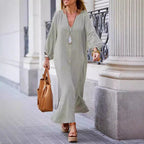 Damen Maxikleid mit Knöpfen und eleganten Ärmeln R&B