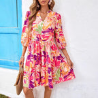 Damen Blusenkleid mit floralen Prints und voluminösen Ärmeln R&B