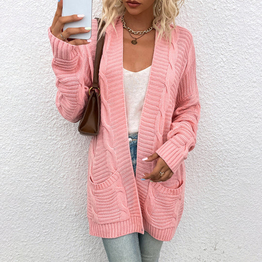 Damen Grobstrick-Cardigan mit großen Taschen und strukturiertem Design R&B
