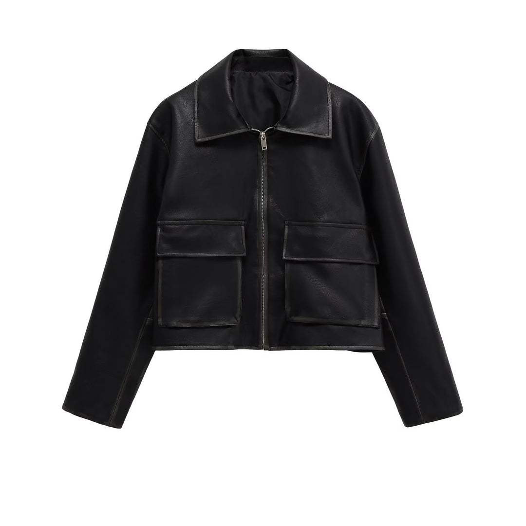 Damen Kurzgeschnittene jacke mit Taschen R&B
