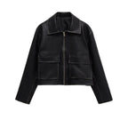 Damen Kurzgeschnittene jacke mit Taschen R&B