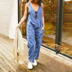 Damen lässiger Jumpsuit mit tiefem Ausschnitt und praktischen Taschen R&B