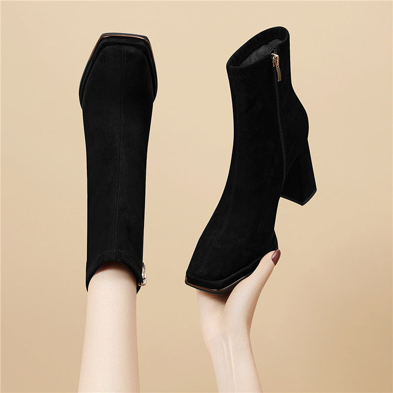Damen stilvolle Stiefeletten mit Blockabsatz und Reißverschluss R&B