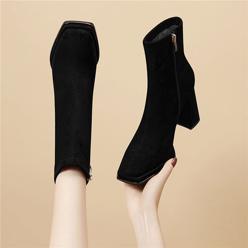 Damen stilvolle Stiefeletten mit Blockabsatz und Reißverschluss R&B