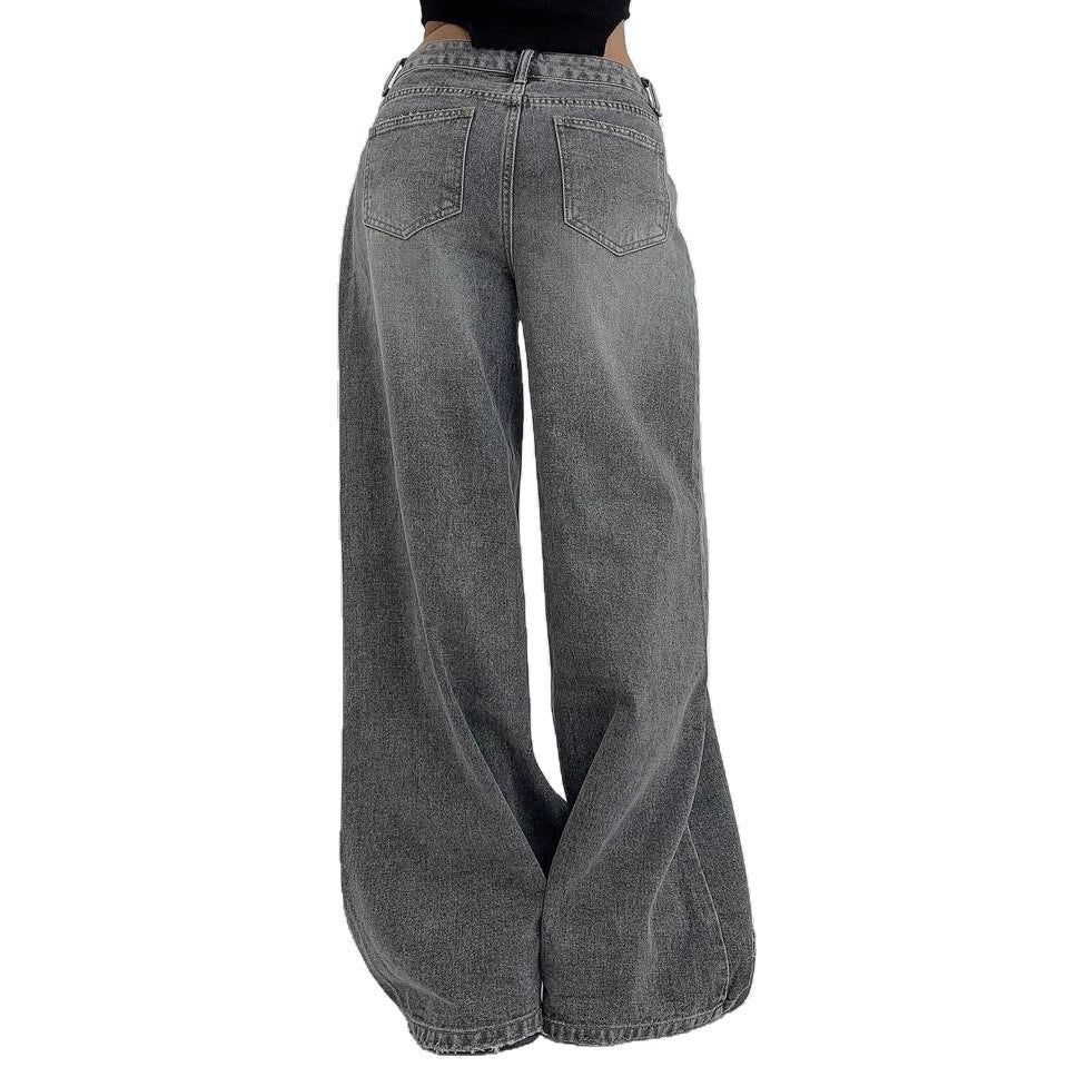 Damen Weite Jeans im lässigen Schnitt mit hohem Bund und modischen Steppnähten R&B