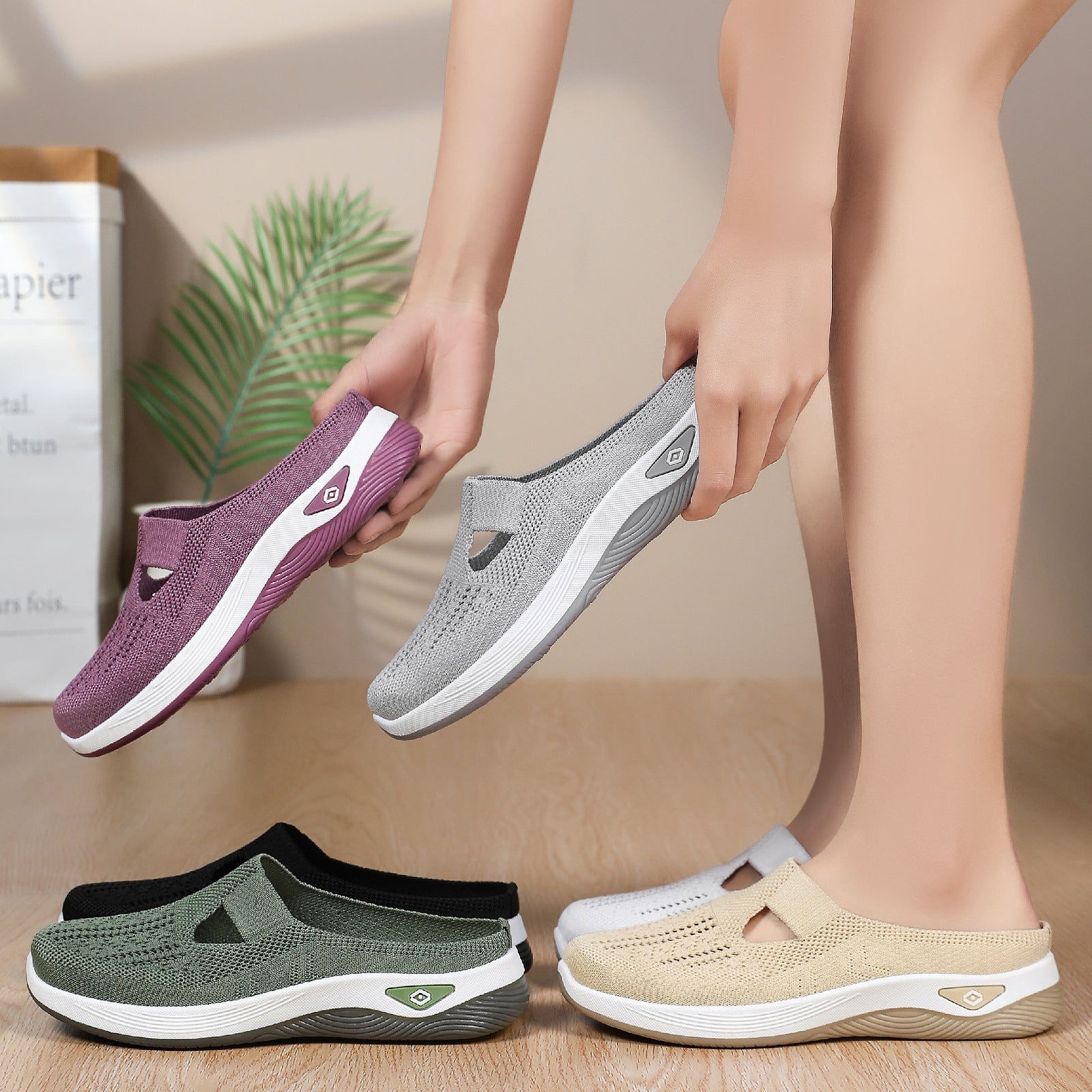 Damen Slip-On Freizeitschuhe mit atmungsaktivem Obermaterial und rutschfester Sohle R&B
