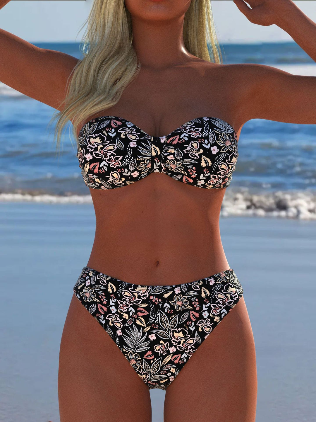 Damen Bikini-Set mit elegantem Strapless-Oberteil und hohem Taillenbund R&B
