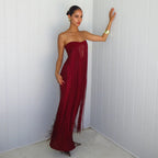 Damen Elegantes Maxi-Kleid mit Fransen und tiefem Ausschnitt R&B