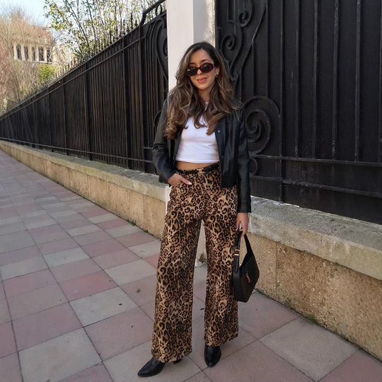 Damen Modische Palazzo-Hose mit Leopardenmuster R&B