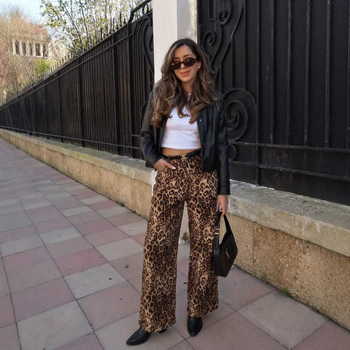 Damen Modische Palazzo-Hose mit Leopardenmuster R&B