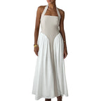 Damen Maxi-Kleid mit halterträger und eleganter Faltenoptik R&B