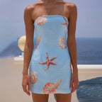 Damen Bandeau Minikleid mit maritimem Muschel-Muster und figurbetontem Schnitt EB