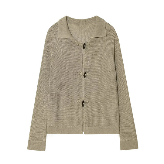 Damen geschnittene Strickjacke mit eleganten Knöpfen und strukturierter Oberfläche R&B