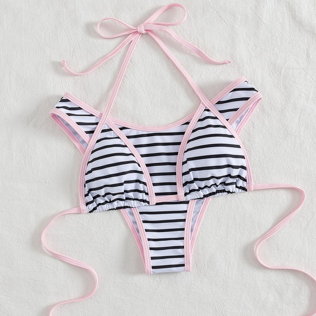 Damen Sportliches Bikini-Top mit Hochwertigem Streifen-Design R&B
