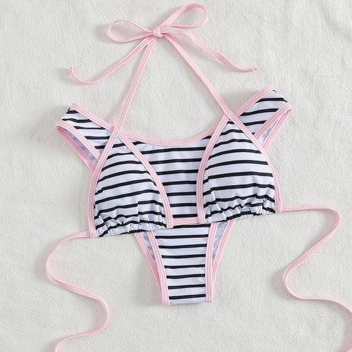 Damen Sportliches Bikini-Top mit Hochwertigem Streifen-Design R&B