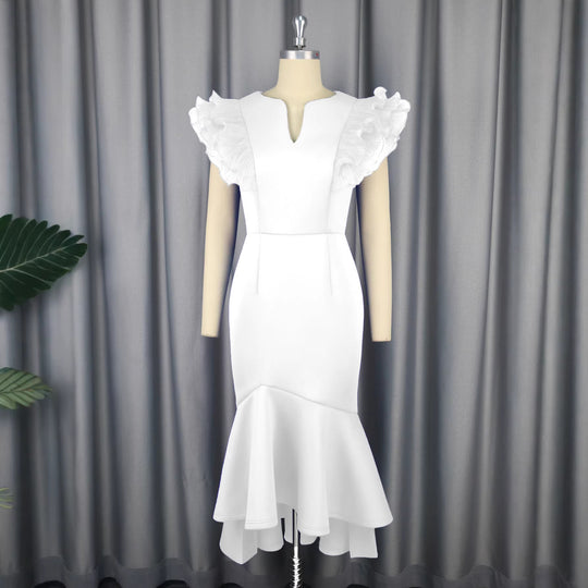 Damen figurbetontes Kleid mit voluminösen Rüschenärmel R&B