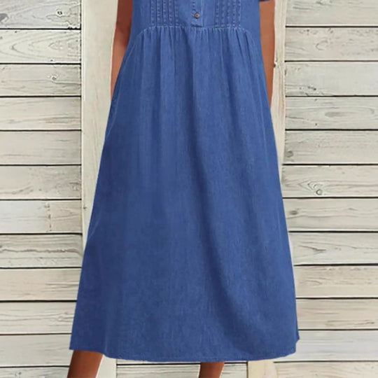 Damen Freizeitkleid mit knöpfigem Oberteil und eleganter Raffung Heidi-Mode