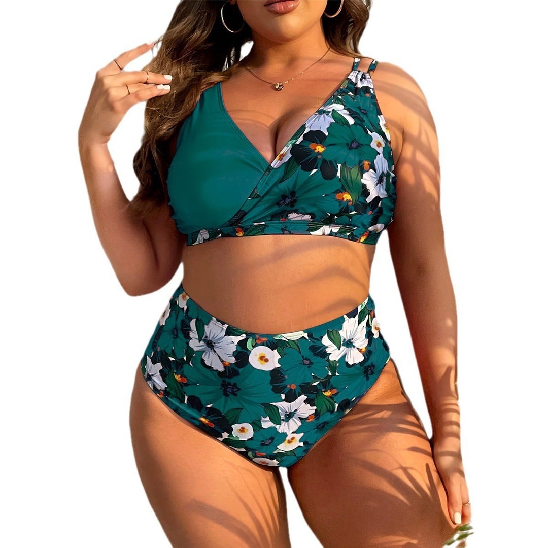 Damen Hochgeschnittenes Floral-Bikini-Set mit Wickeloberteil R&B