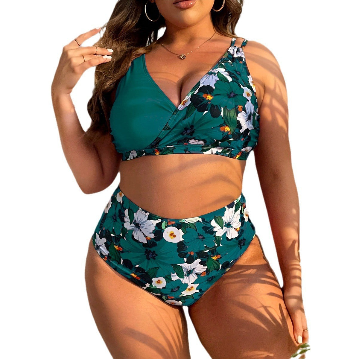Damen Hochgeschnittenes Floral-Bikini-Set mit Wickeloberteil R&B