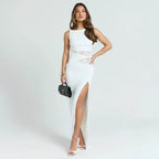 Damen Elegantes Abendkleid mit hohem Schlitz und Spitzeinsatz R&B
