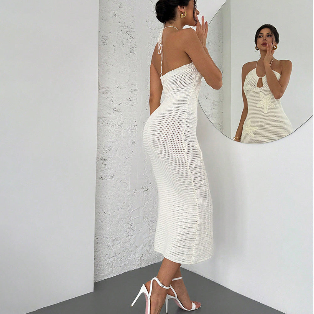 Damen Häkel-Maxikleid mit floralem Design R&B