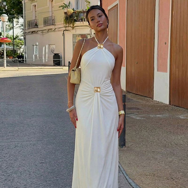 Damen Elegantes Maxikleid mit trendigem Halterdesign und tailliertem Schnitt R&B