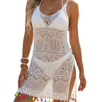 Damen Häkel-Strandkleid mit bunten Quasten R&B