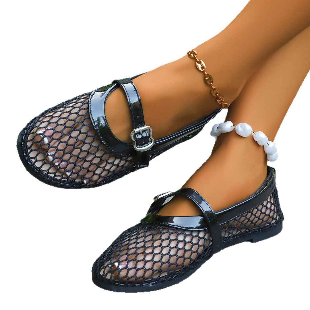Damen Exklusive Ballerinas mit eleganten Netzdetails und modischem Schnallenverschluss R&B