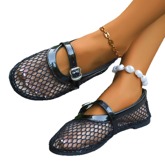 Damen Exklusive Ballerinas mit eleganten Netzdetails und modischem Schnallenverschluss R&B