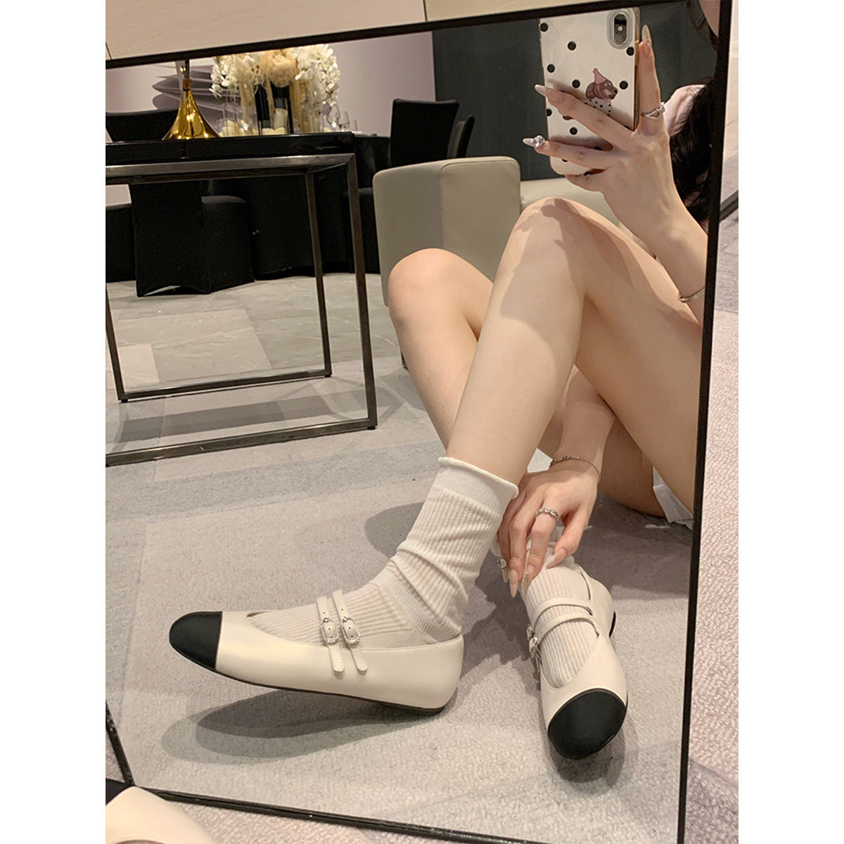 Damen Ballerinas mit doppeltem Riemen und eleganter Schnallenverzierung