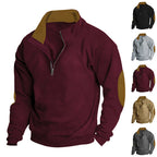 Herren nan Komfort-Pullover mit kurzem Reißverschluss, Stehkragen, verstärkten Ellenbogenbesätzen und angerautem Innenfutter R&B