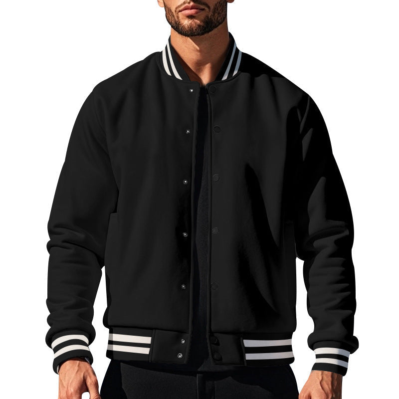Herren nan College-Strickjacke im Retro-Look mit Rippkragen, Druckknopfverschluss und Eingrifftaschen R&B