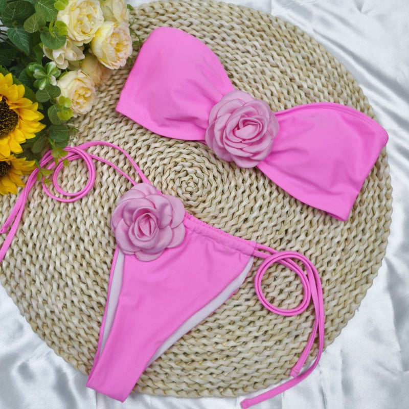 Damen Bandeau-Bikini mit floralem Akzent und verstellbaren Trägern R&B