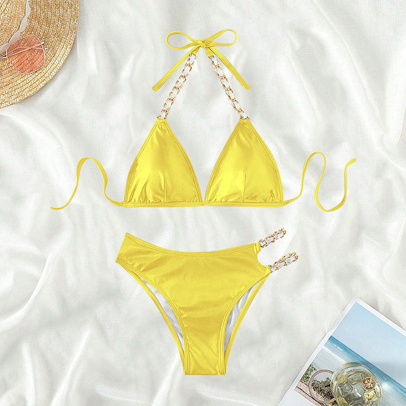 Damen Triangel-Bikini mit eleganten Kettenakzenten und farbwechselndem Effekt R&B