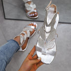 Damen elegante Sandalen mit funkelnden Strassapplikationen und R&Brnem Riemendesign R&B
