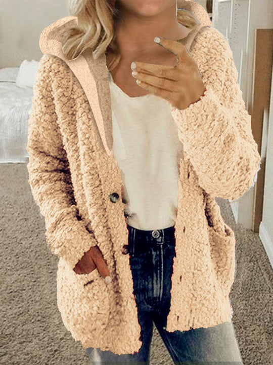 Damen kuschelige Fleecejacke mit Kapuze und praktischen Taschen R&B